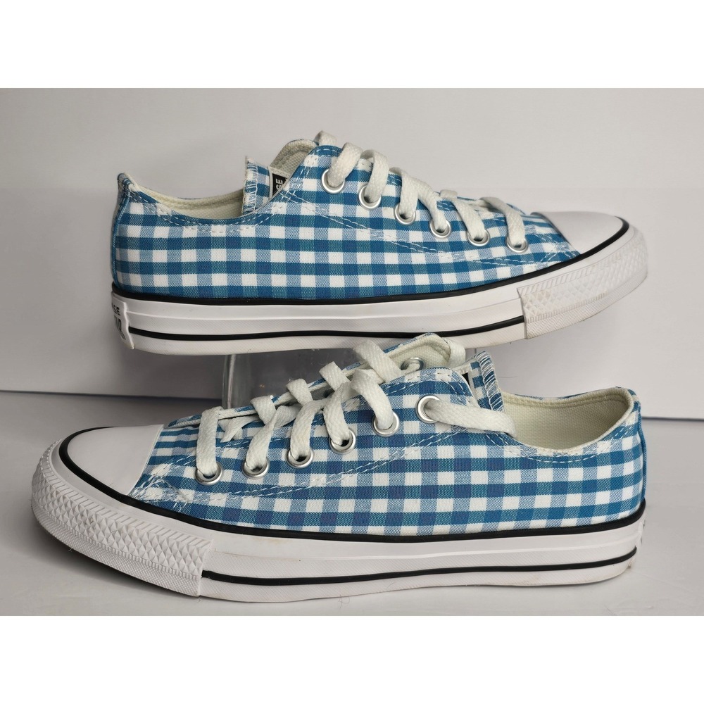 CONVERSE ALL STAR CHUCK TAYLOR LOW TOP BLUE GINGHAM CANVAS SNEAKERS